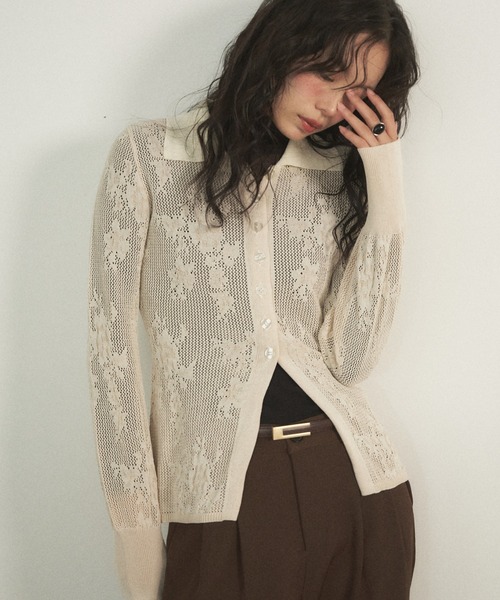 セール】レースライクポロカーデ（カーディガン/ボレロ）｜Shelly