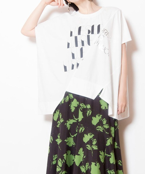 OSMOSIS(オズモーシス)の「切替プリントプルオーバー(Tシャツ/カットソー・レディース・ホワイト/ライトグレー/ブラック・ONE SIZE)」の1枚目の写真