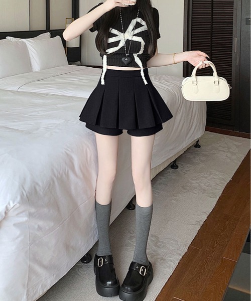 kirakiraShop(キラキラショップ)の「バック リボン プリーツ スカート パンツ(スカート・レディース・グレー/ブラック・M/L/S)」の22枚目の写真