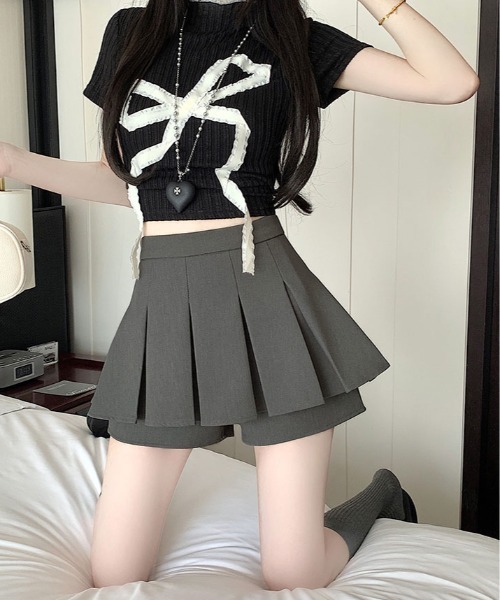 kirakiraShop(キラキラショップ)の「バック リボン プリーツ スカート パンツ(スカート・レディース・グレー/ブラック・M/L/S)」の21枚目の写真