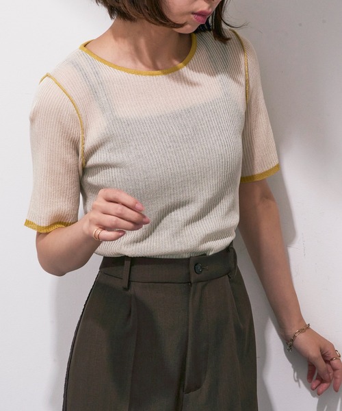 MAISON BREEZE reveur(メゾンブリーズレヴール)の「【MAISON BREEZE reveur】配色クルーネックトップス DTK(Tシャツ/カットソー・レディース・ブラウン/アイボリー/グレー/チャコールグレー・FREE)」の2枚目の写真
