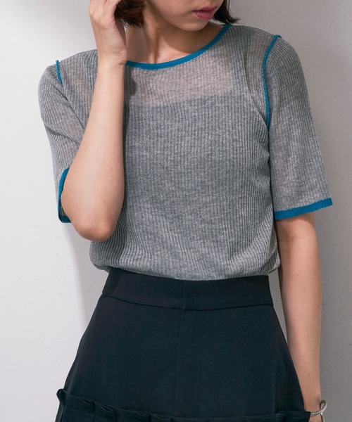 MAISON BREEZE reveur(メゾンブリーズレヴール)の「【MAISON BREEZE reveur】配色クルーネックトップス DTK(Tシャツ/カットソー・レディース・ブラウン/アイボリー/グレー/チャコールグレー・FREE)」の15枚目の写真