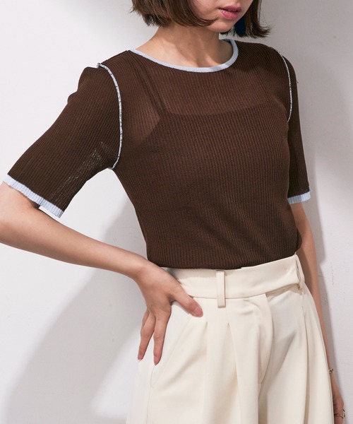 MAISON BREEZE reveur(メゾンブリーズレヴール)の「【MAISON BREEZE reveur】配色クルーネックトップス DTK(Tシャツ/カットソー・レディース・ブラウン/アイボリー/グレー/チャコールグレー・FREE)」の20枚目の写真