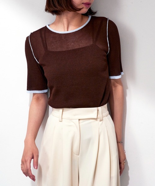 MAISON BREEZE reveur(メゾンブリーズレヴール)の「【MAISON BREEZE reveur】配色クルーネックトップス DTK(Tシャツ/カットソー・レディース・ブラウン/アイボリー/グレー/チャコールグレー・FREE)」の22枚目の写真