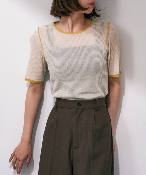 MAISON BREEZE reveur(メゾンブリーズレヴール)の「【MAISON BREEZE reveur】配色クルーネックトップス DTK(Tシャツ/カットソー・レディース・ブラウン/アイボリー/グレー/チャコールグレー・FREE)」の5枚目の写真