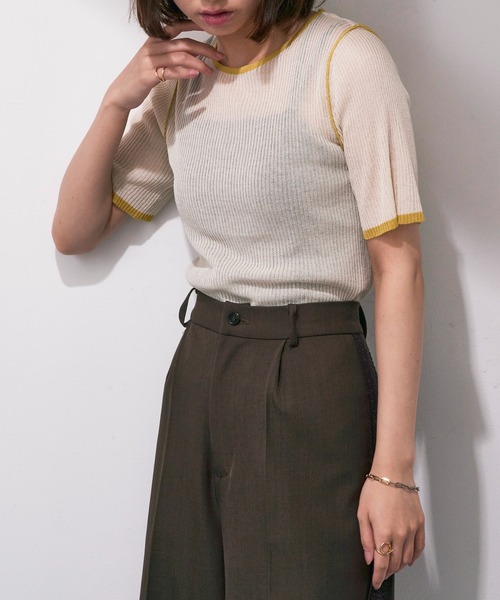 MAISON BREEZE reveur(メゾンブリーズレヴール)の「【MAISON BREEZE reveur】配色クルーネックトップス DTK(Tシャツ/カットソー・レディース・ブラウン/アイボリー/グレー/チャコールグレー・FREE)」の6枚目の写真