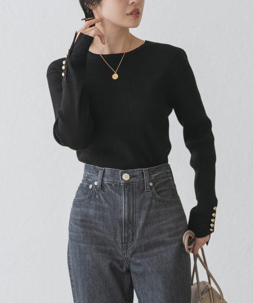 【新品タグ付き】NOBLE ショルダーボタンタイトリブニット ショルダーボタンタイトリブニット（ニット／セーター）｜NOBLE