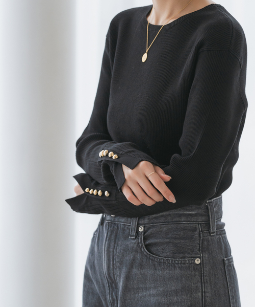 Noble（ノーブル）の「ボタンディテールタイトリブニット（ニット