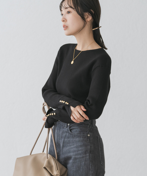 【新品タグ付】ノーブル NOBLE ボトルネックノースリリブニット　黒 NOBLE人気STAFFが着まわす 「REAL BUY REAL STYLE!」｜NOBLE