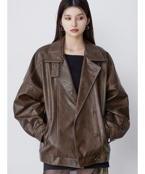 MURUA ムルーア　ブルゾン　レザージャケット　アウター　レディース セール】スタンドネックフェイクレザージャケット（ブルゾン