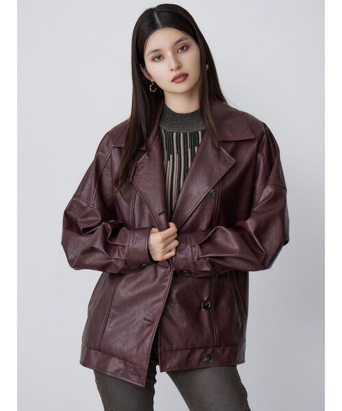 セール】スタンドネックフェイクレザージャケット（ブルゾン）｜MURUA