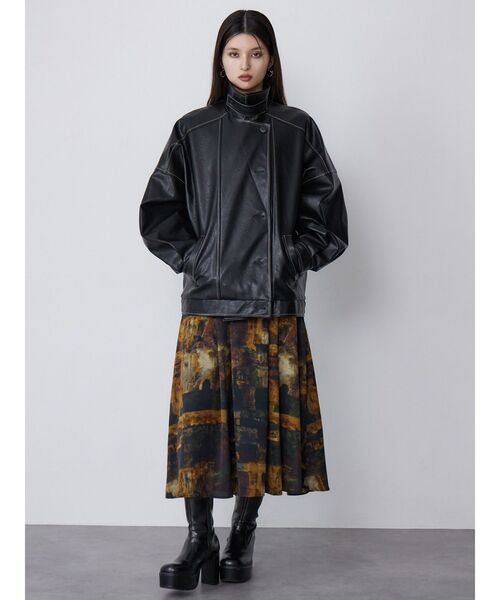 セール】スタンドネックフェイクレザージャケット（ブルゾン