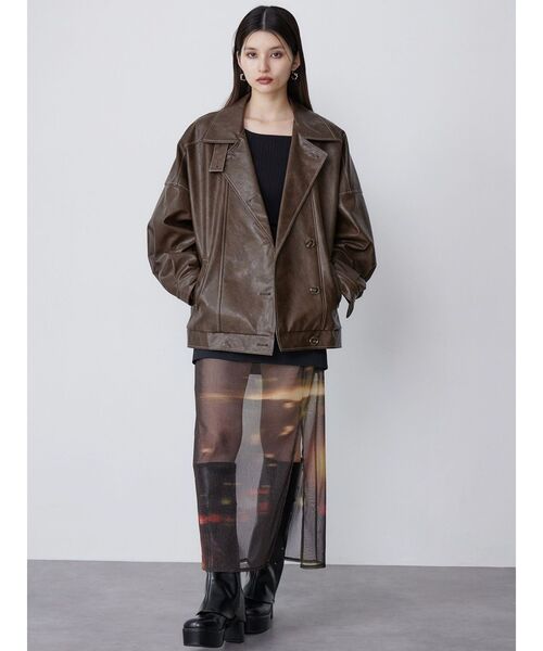 MURUA（ムルーア）の「スタンドネックフェイクレザージャケット（ブルゾン・レディース・ブラウン/ブラック/ボルドー・FREE）」の7枚目の写真