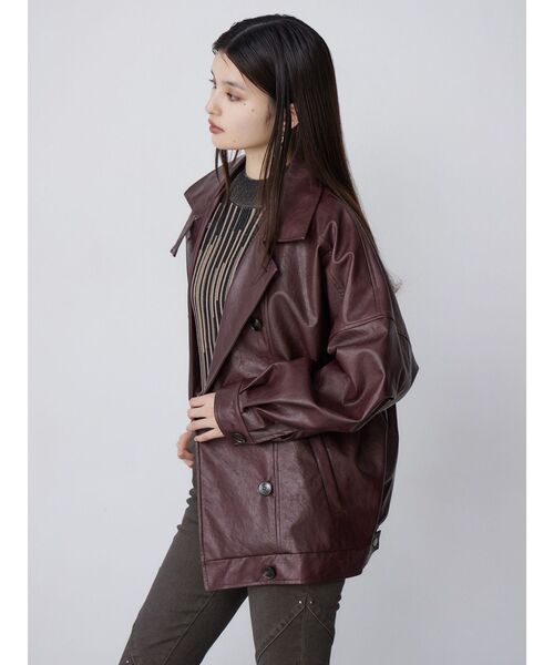 MURUA（ムルーア）の「スタンドネックフェイクレザージャケット（ブルゾン・レディース・ブラウン/ブラック/ボルドー・FREE）」の12枚目の写真