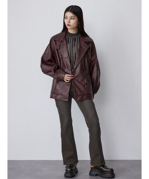 MURUA（ムルーア）の「スタンドネックフェイクレザージャケット（ブルゾン・レディース・ブラウン/ブラック/ボルドー・FREE）」の14枚目の写真