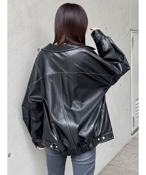 MURUA（ムルーア）の「スタンドネックフェイクレザージャケット（ブルゾン・レディース・ブラウン/ブラック/ボルドー・FREE）」の18枚目の写真