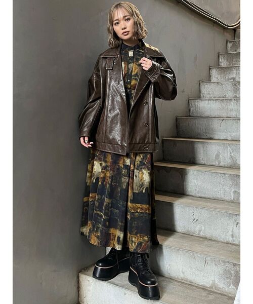 MURUA（ムルーア）の「スタンドネックフェイクレザージャケット（ブルゾン・レディース・ブラウン/ブラック/ボルドー・FREE）」の22枚目の写真