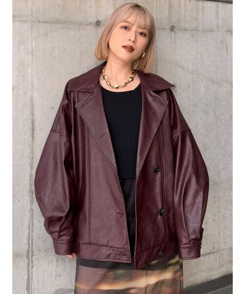 セール】スタンドネックフェイクレザージャケット（ブルゾン）｜MURUA
