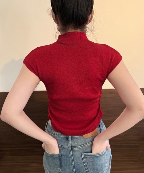 Miniministore(ミニミニストア)の「リボン付きリブニット プチハイネック夏服(ニット/セーター・レディース・ピンク/ブラック/ベージュ/レッド/ブルー/ライトグリーン/ローズ・FREE)」の13枚目の写真