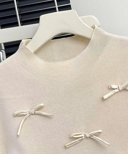 Miniministore(ミニミニストア)の「リボン付きリブニット プチハイネック夏服(ニット/セーター・レディース・ピンク/ブラック/ベージュ/レッド/ブルー/ライトグリーン/ローズ・FREE)」の21枚目の写真