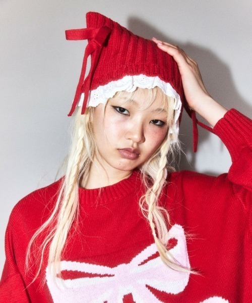 Candy Stripper(キャンディストリッパー)の「BABY RIBBON ビーニー(ニットキャップ/ビーニー・レディース・レッド/アイボリー/ブラック・FREE)」の18枚目の写真