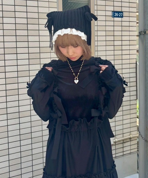 Candy Stripper(キャンディストリッパー)の「BABY RIBBON ビーニー(ニットキャップ/ビーニー・レディース・レッド/アイボリー/ブラック・FREE)」の15枚目の写真