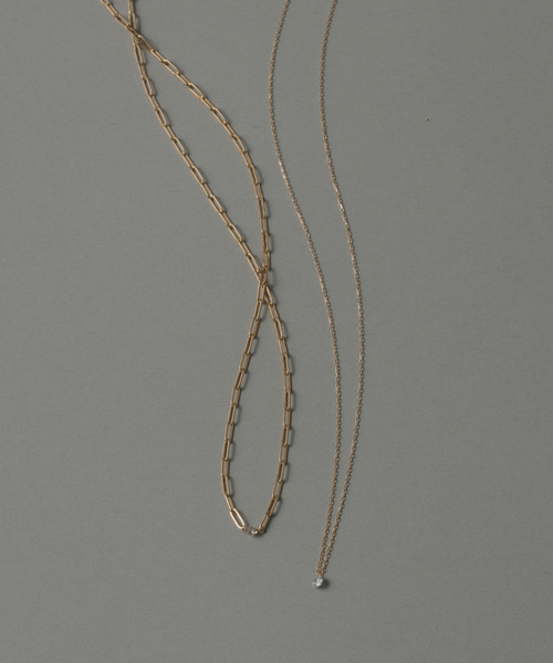 ダブルホールダイヤクリップチェーンネックレス0.08ct K18（ネックレス