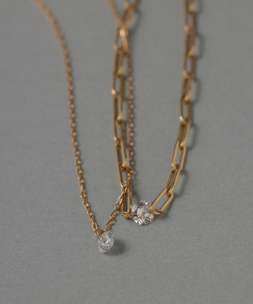 ダブルホールダイヤクリップチェーンネックレス0.08ct K18（ネックレス