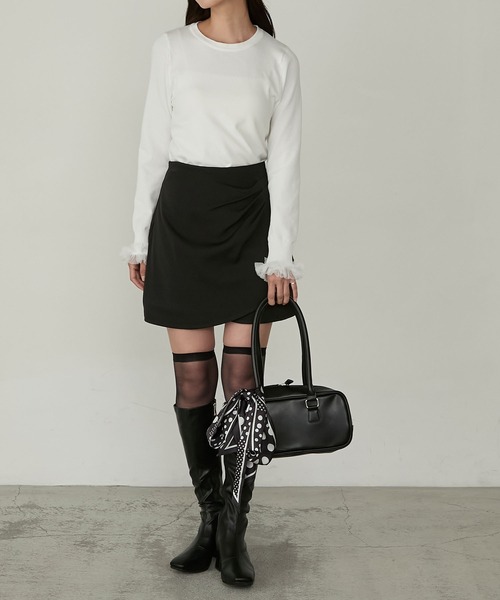 Cherir Mignon(シェリルミニョン)の「【Cherir Mignon】袖チュールフリルニットプルオーバー(ニット/セーター・レディース・ブラック/アイボリー・FREE)」の8枚目の写真