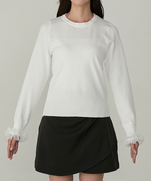 Cherir Mignon(シェリルミニョン)の「【Cherir Mignon】袖チュールフリルニットプルオーバー(ニット/セーター・レディース・ブラック/アイボリー・FREE)」の22枚目の写真