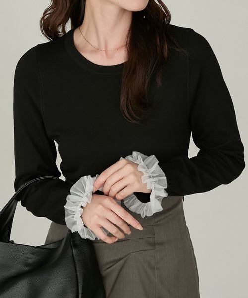 Cherir Mignon(シェリルミニョン)の「【Cherir Mignon】袖チュールフリルニットプルオーバー(ニット/セーター・レディース・ブラック/アイボリー・FREE)」の13枚目の写真