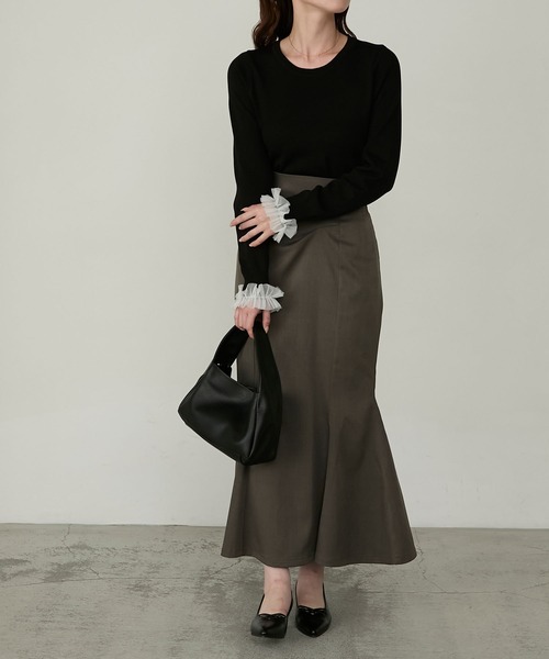 Cherir Mignon(シェリルミニョン)の「【Cherir Mignon】袖チュールフリルニットプルオーバー(ニット/セーター・レディース・ブラック/アイボリー・FREE)」の18枚目の写真