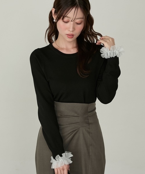 Cherir Mignon(シェリルミニョン)の「【Cherir Mignon】袖チュールフリルニットプルオーバー(ニット/セーター・レディース・ブラック/アイボリー・FREE)」の20枚目の写真