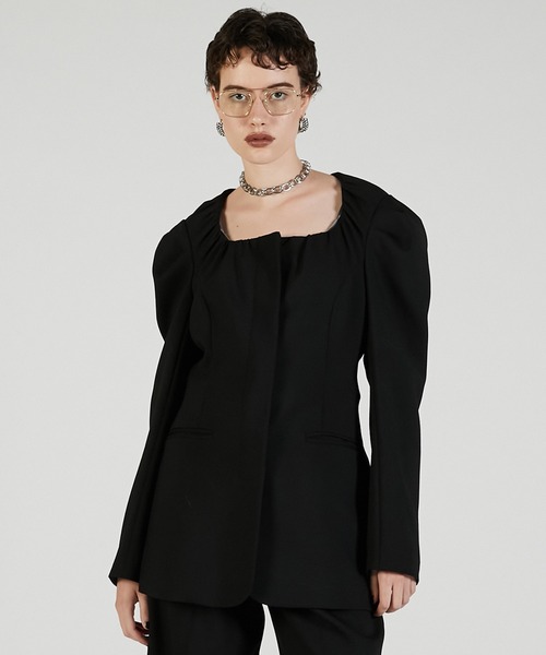 PRANK PROJECT（プランクプロジェクト）の「スクエアネックジャケット / Square neck jacket（その他アウター・レディース・ブラック/グレー・FREE）」の4枚目の写真