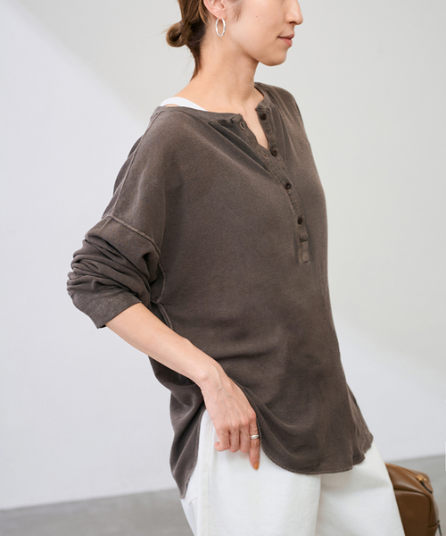 FRAMeWORK サーフニットヘンリーTee グレー ≪追加≫サーフニットヘンリーTee（Tシャツ／カットソー