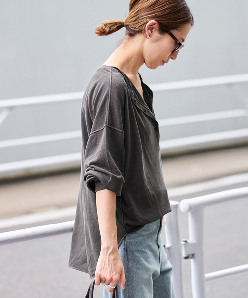 FRAMEWORK 新作 サーフヘンリーTee ブラウン ≪追加≫サーフニットヘンリーTee（Tシャツ／カットソー