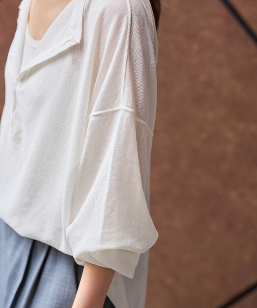 FRAMeWORK フレームワーク サーフニットヘンリーTee 白 ≪追加≫サーフニットヘンリーTee（Tシャツ/カットソー
