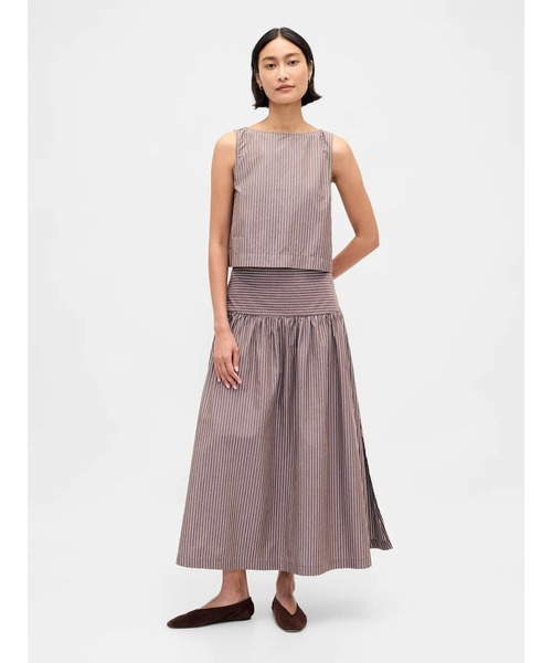 GAP（ギャップ）の「ポプリン ドロップウエスト マキシスカート（スカート・レディース・ネイビー/ブラウン/ホワイト・M/S/XXS/XS/L）」の4枚目の写真