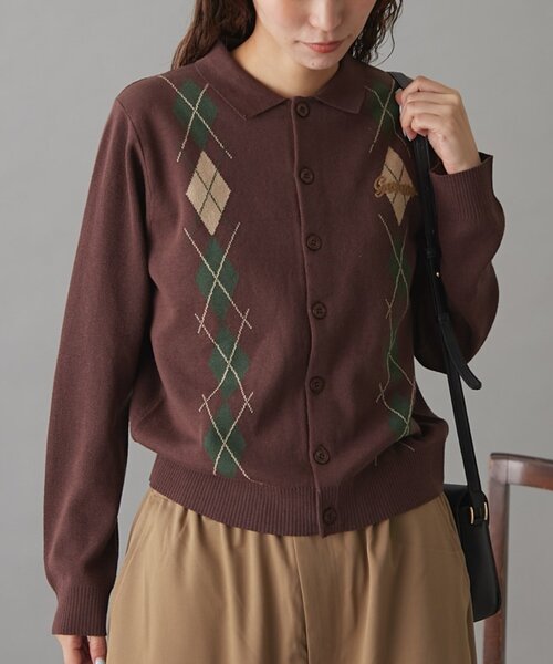 GEVACO（ゲバコ）の「【GEVACO】アーガイルニットカーディガン（カーディガン/ボレロ・レディース・レッド/ブラウン/チャコールグレー/ネイビー・ONE SIZE）」の3枚目の写真
