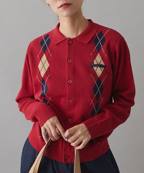 GEVACO（ゲバコ）の「【GEVACO】アーガイルニットカーディガン（カーディガン/ボレロ・レディース・レッド/ブラウン/チャコールグレー/ネイビー・ONE SIZE）」の5枚目の写真