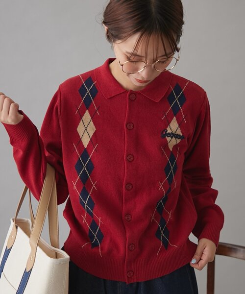 GEVACO（ゲバコ）の「【GEVACO】アーガイルニットカーディガン（カーディガン/ボレロ・レディース・レッド/ブラウン/チャコールグレー/ネイビー・ONE SIZE）」の7枚目の写真