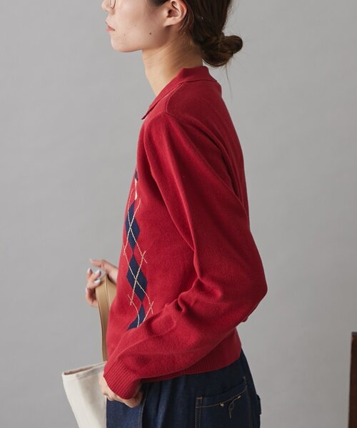 GEVACO（ゲバコ）の「【GEVACO】アーガイルニットカーディガン（カーディガン/ボレロ・レディース・レッド/ブラウン/チャコールグレー/ネイビー・ONE SIZE）」の8枚目の写真