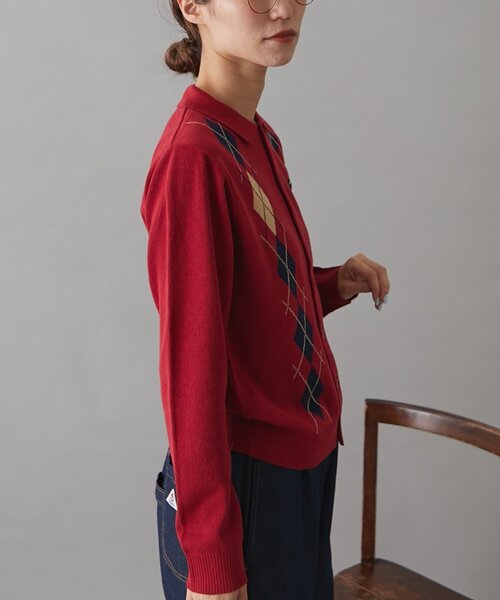 GEVACO（ゲバコ）の「【GEVACO】アーガイルニットカーディガン（カーディガン/ボレロ・レディース・レッド/ブラウン/チャコールグレー/ネイビー・ONE SIZE）」の10枚目の写真