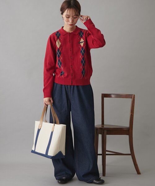 GEVACO（ゲバコ）の「【GEVACO】アーガイルニットカーディガン（カーディガン/ボレロ・レディース・レッド/ブラウン/チャコールグレー/ネイビー・ONE SIZE）」の11枚目の写真