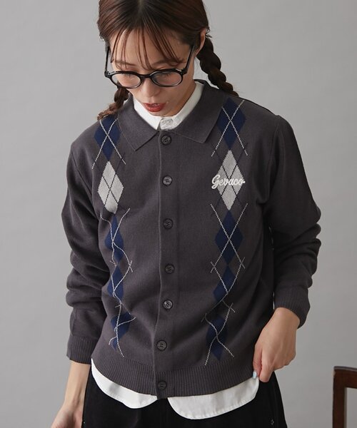 GEVACO（ゲバコ）の「【GEVACO】アーガイルニットカーディガン（カーディガン/ボレロ・レディース・レッド/ブラウン/チャコールグレー/ネイビー・ONE SIZE）」の15枚目の写真