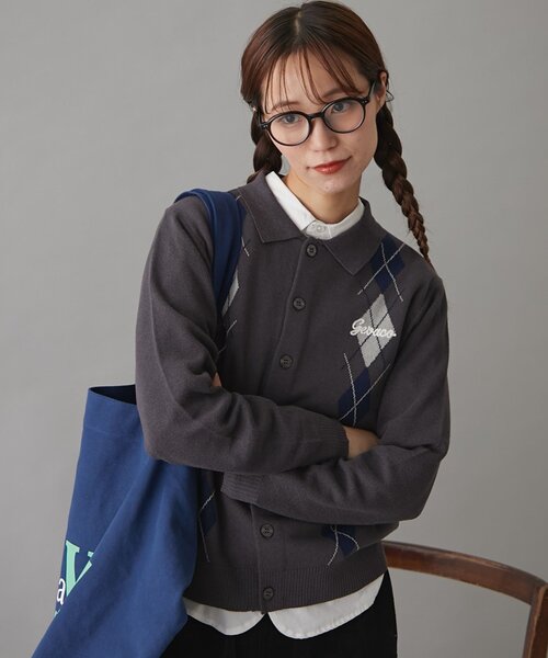 GEVACO（ゲバコ）の「【GEVACO】アーガイルニットカーディガン（カーディガン/ボレロ・レディース・レッド/ブラウン/チャコールグレー/ネイビー・ONE SIZE）」の17枚目の写真