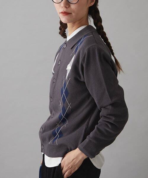 GEVACO（ゲバコ）の「【GEVACO】アーガイルニットカーディガン（カーディガン/ボレロ・レディース・レッド/ブラウン/チャコールグレー/ネイビー・ONE SIZE）」の19枚目の写真