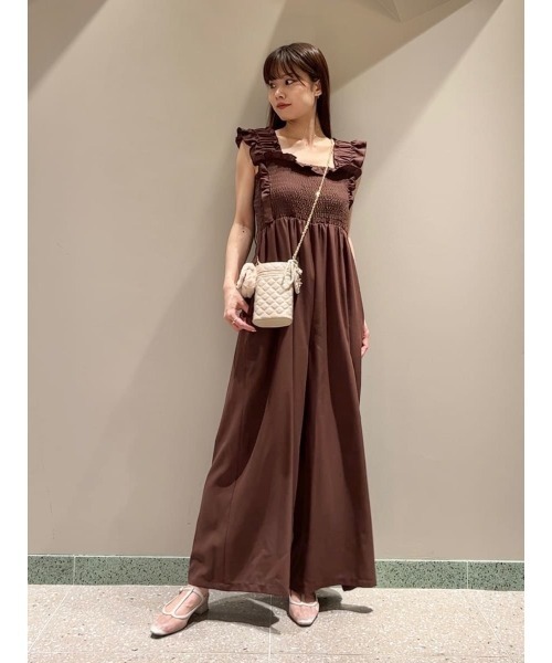 シャーリングフリルオールインワン（つなぎ/オールインワン