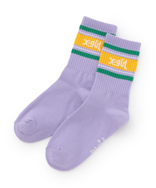X-girl Stages(エックスガールステージス)の「ラインロゴリブクルーソックス(ソックス/靴下・キッズ・ブラック/ラベンダー/オフホワイト・13-15cm/19-21cm/17-19cm/15-17cm)」の3枚目の写真