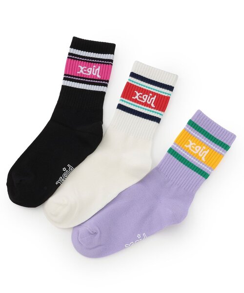 X-girl Stages(エックスガールステージス)の「ラインロゴリブクルーソックス(ソックス/靴下・キッズ・ブラック/ラベンダー/オフホワイト・13-15cm/19-21cm/17-19cm/15-17cm)」の6枚目の写真